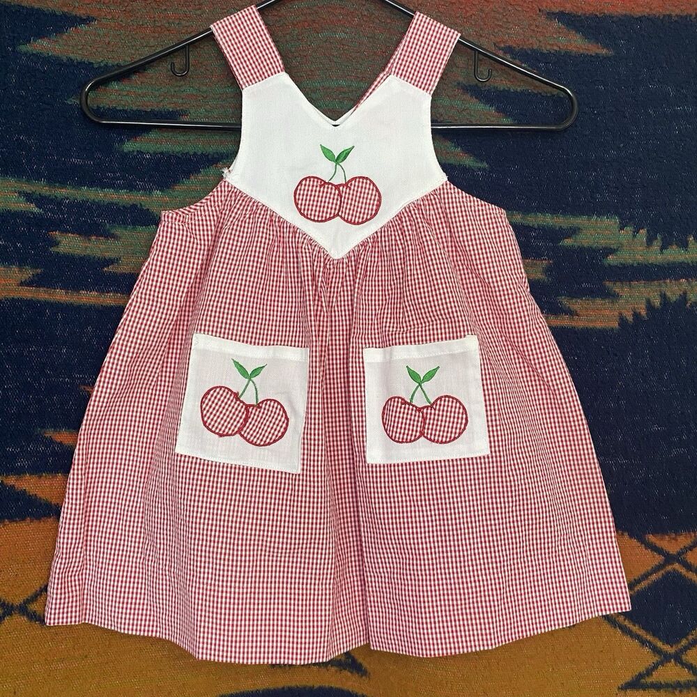Vintage Carters Red/White Cherry Gingham Girls Dress. Sundress. Size 3T. Rare.